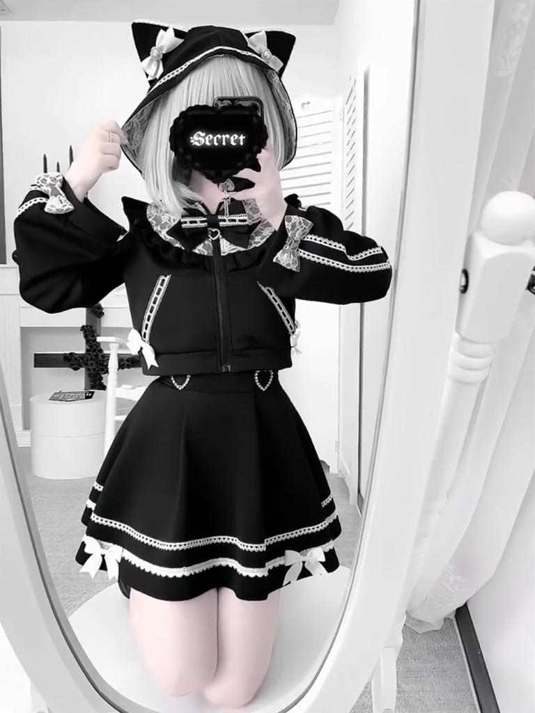 Jundakara Cosplay Costume Set with Lace and Cat and Perfect for and Korean Lolita Includes and Light Size 3-Piece Ears, Ribbons, Ruffles, Subculture,