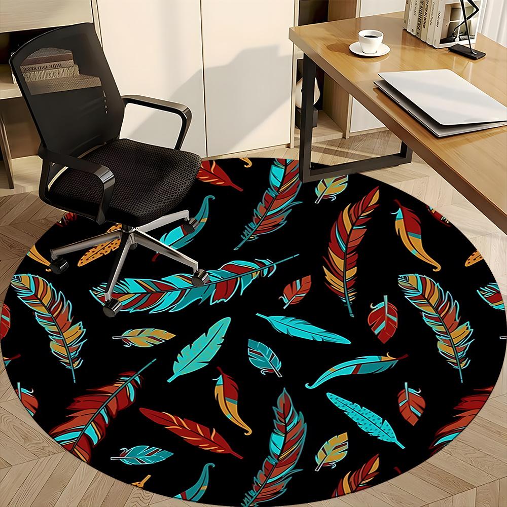 1pc Feather Pattern Office Round Area Rug, Indoor Mat Suitable ForOffice, Under Office Chairs Bedroom Living Room Home Decor, Room Deco 036