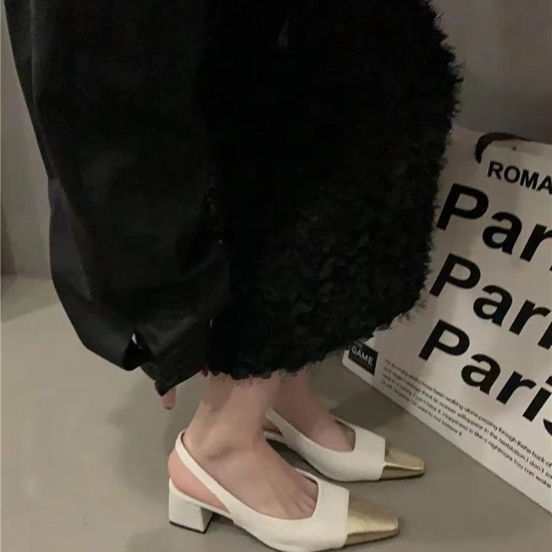 Женская обувь 2024 года, новые туфли на высоком каблуке с открытой пяткой, модные цветные туфли для офиса и карьеры, горячая распродажа, сандалии с закрытым носком больших размеров