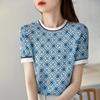 Blue and White Porcelain Round Neck Combed Cotton Short-sleeved T-shirt In Summer New Loose and Versatile Fashion High-end Short-sleeved