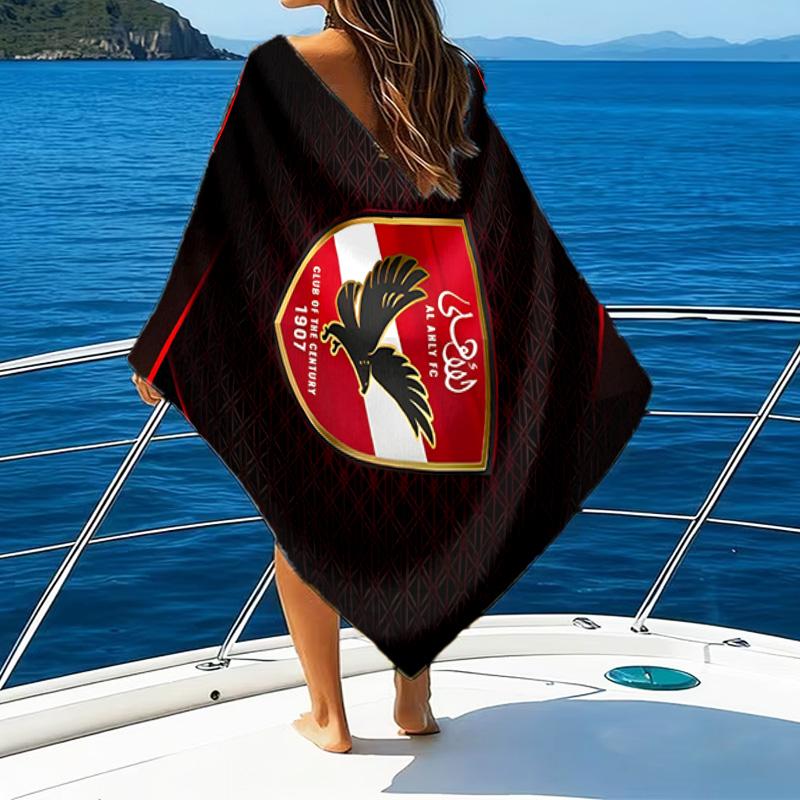 1pc Al Ahly FC Beach Towel, Beach and Seaside Swimming Pool Equipment, Fashion Pattern, Rectangular, Travel Essentials