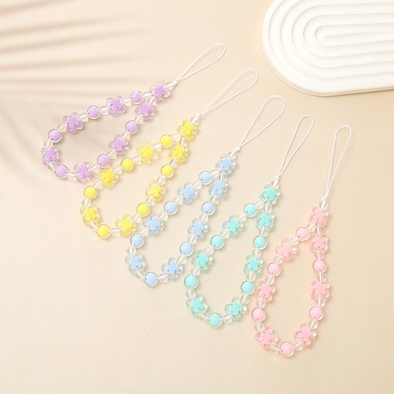 Candy colored beads in the pearl phone chain, handmade beaded butterfly phone case, hanging accessories, short style