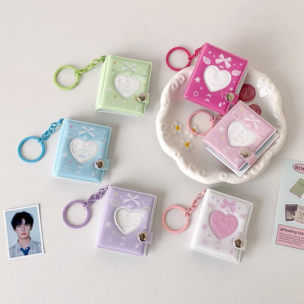 Portable Bow Photo Album Keychain Snap Closure Album Book Mini Photocards Holder