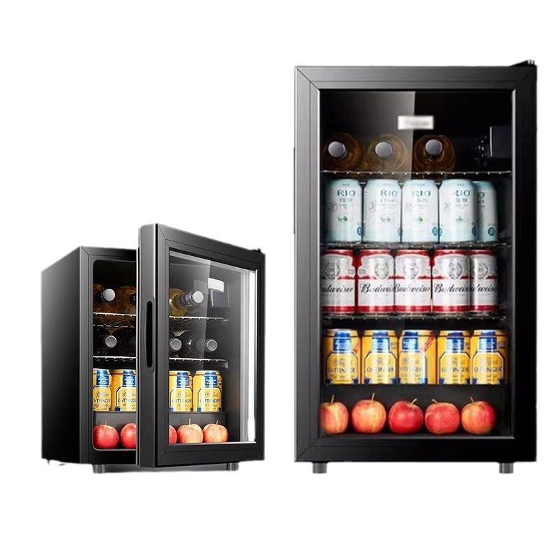 Compact Ice Bar Refrigerator: Dual-Zone Cooler for Home Use, Tea, Wine, and Samples, 110V Power, Temperature-Controlled Display Cabinet.