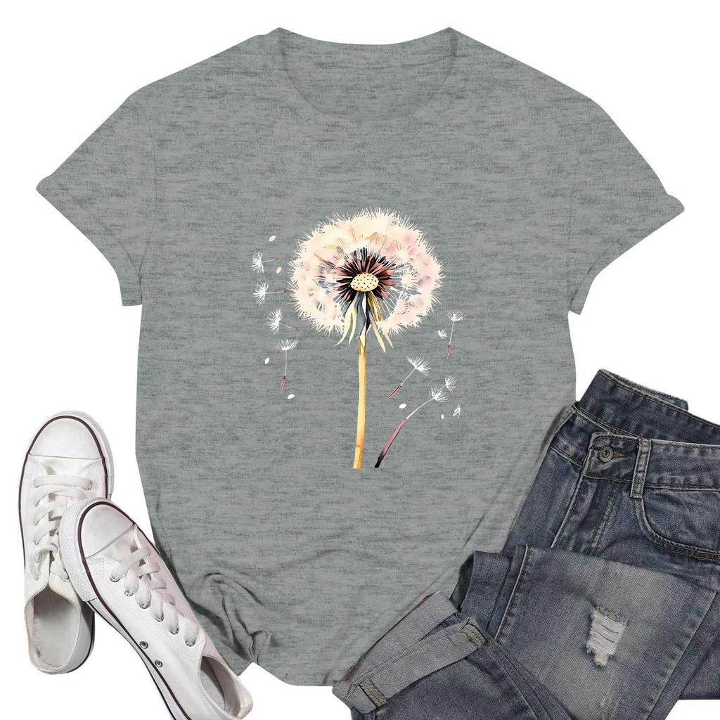 Women's Fashion Casual Printed Short Sleeve Round Neck Pullover Tops