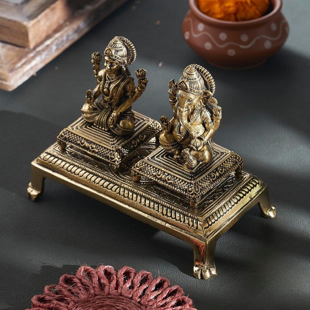 ESPLANADE Brass Engraved Pooja Chowki – Antique Peetha God’s Stool, Lotus Design