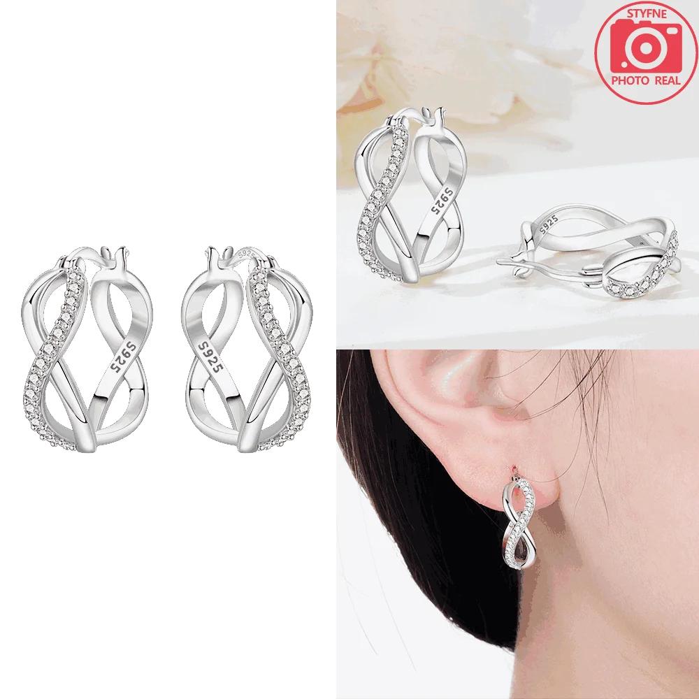 Infinity Symbol Woman's Earring Authentic Original Copper Metal Shining Zircon Earring Geometric Heart Earring High Quality Fine Jewelry Women
