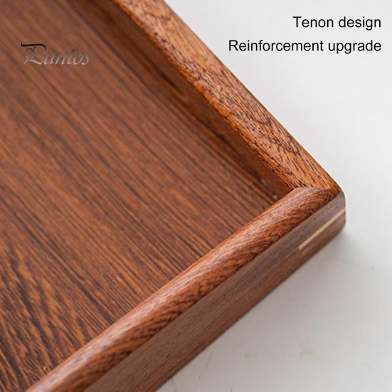 Бамбуковый поднос для чашки чая с металлической ручкой в ​​деревенском китайском стиле, большая вместимость, прямоугольная деревянная подставка для сервировки фруктов, стеллаж для хранения кухонных принадлежностей