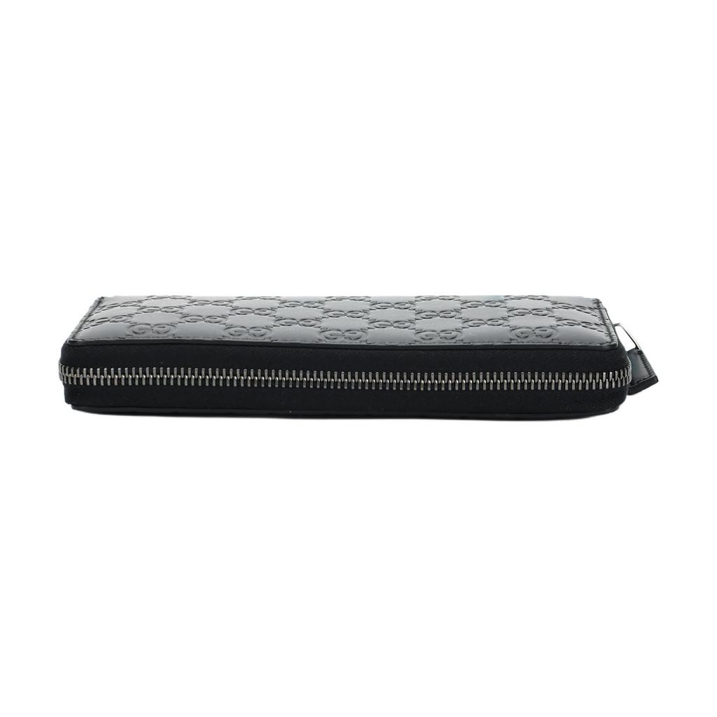 Gucci GG Embossed Black Leather Zip Around Long Wallet For Unisex Daily Use