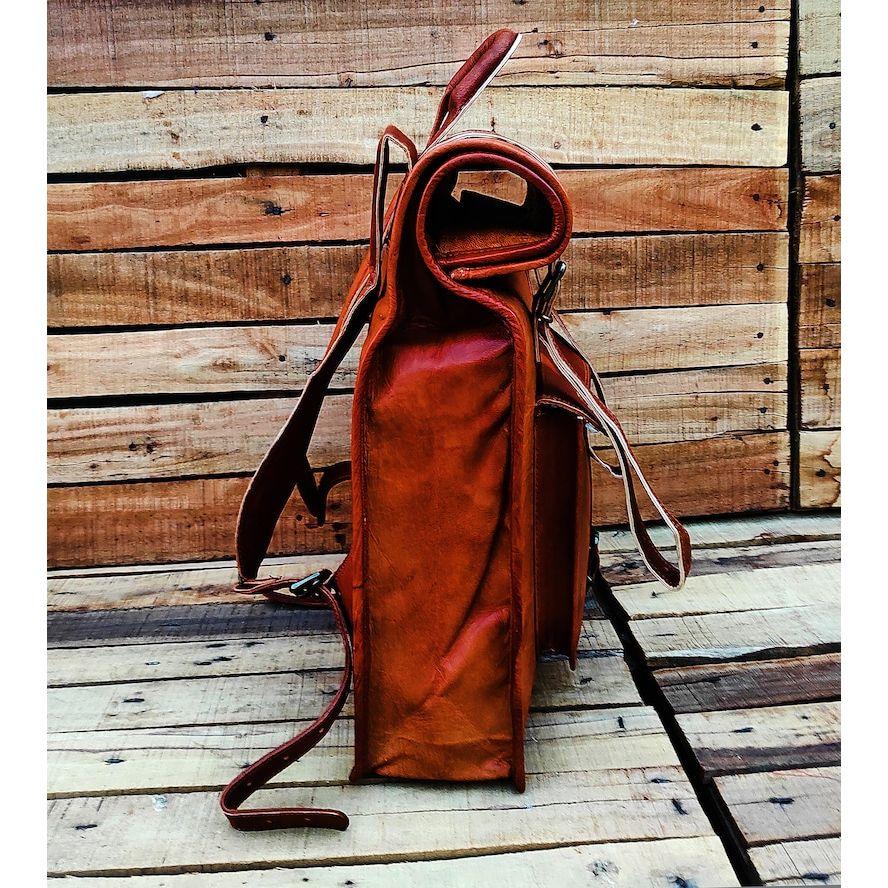 Handmade Leather Roll Top Backpack, Leather Rucksack, Personalised Leather Laptop Backpack, Leather Hiking Bag Men Women
