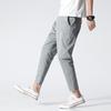 Trendy Ice Silk Ultra-thin Section Nine-minute Trousers Slim Small Feet Breathable Straight Men's Casual Trousers