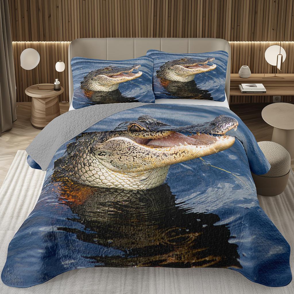 Подростковый крокодиловый плед с узором аллигатора, стеганый комплект постельного белья размера фулл/квин с дикими животными для детей, мальчиков, девочек
