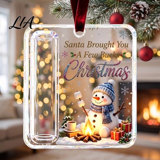 Christmas Tree Hanging Ornament Acrylic Money Holder Ornament, Cash Gift Decor with Display Festive Pattern, Pendant for Surprise Giving, Holiday