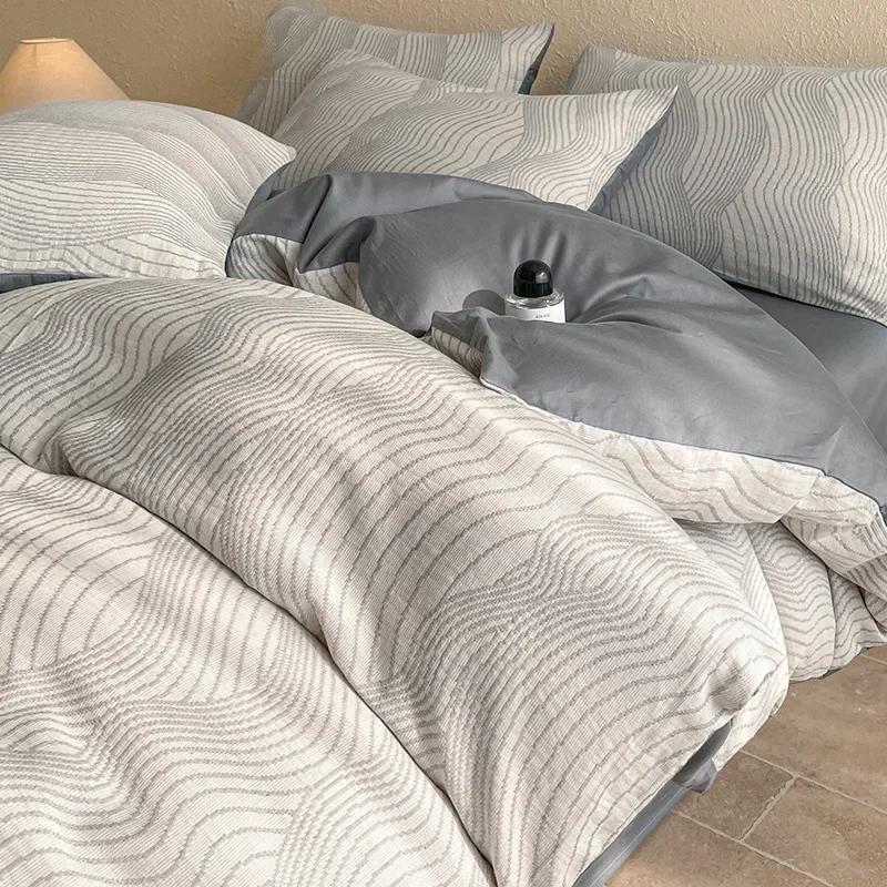 Легкий Роскошный Мягкий Плотный 100% Хлопок Комплекты Простыней Сатин Жаккард Шелковистый Постельный Комплект на Сезоны Односпальная Двуспальная Кровать Комфортный Комплект