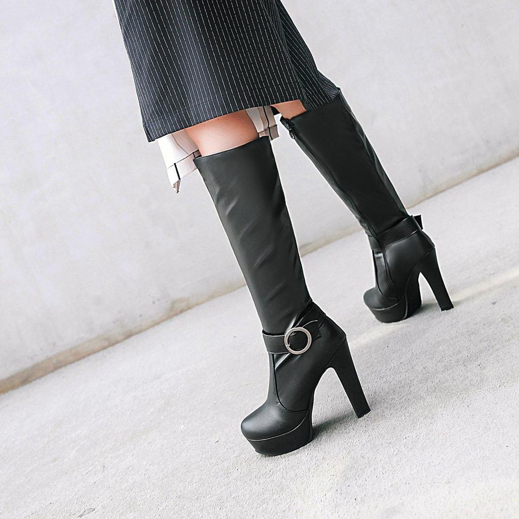 Женские ботинки на высоком каблуке, модная водонепроницаемая платформа, толстый каблук, однотонные, универсальные большие ботинки