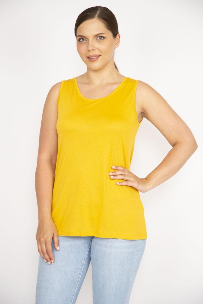 Женская блузка большого размера Горчичная блузка без рукавов с круглым вырезом больших размеров