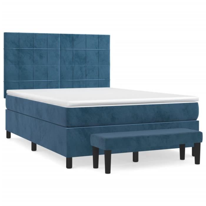 3137849 vidaXL Divan Bed and Mattress Dark Blue 140x200cm Velvet