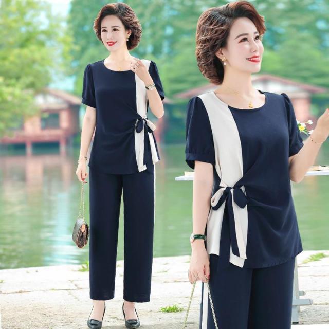 Женский спортивный костюм больших размеров, летний легкий дышащий повседневный костюм, футболка + брюки, комплект из 2 предметов