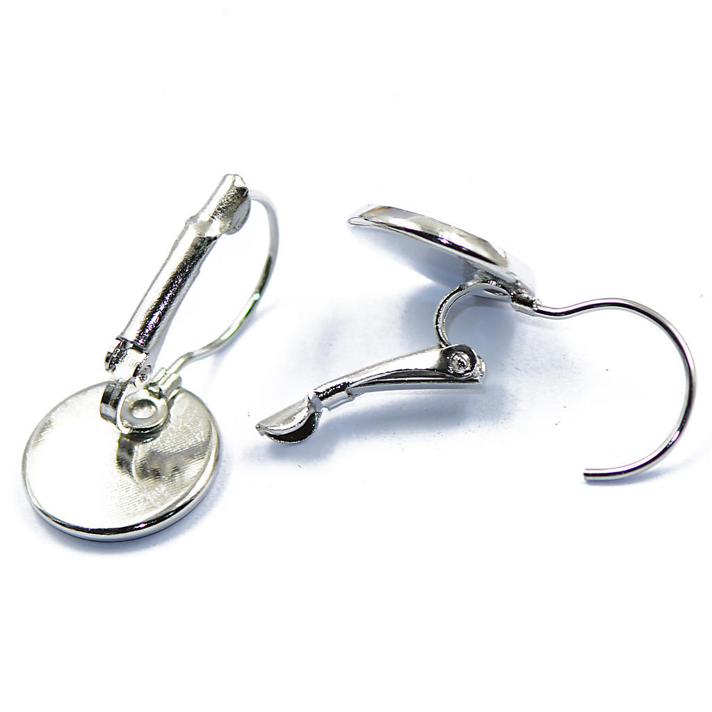 24 шт. Заготовки для сережек с французским рычагом на спине подходят для сережек с кабошонами диаметром 12 мм.