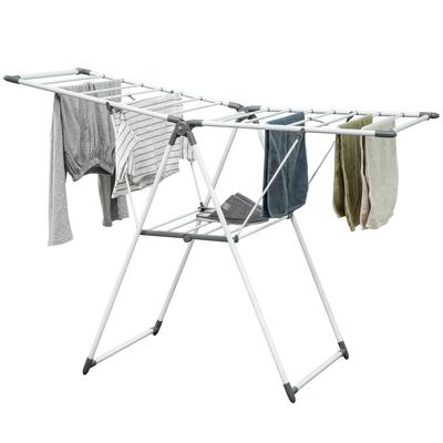 Clothes Airer 1.565 M Drying Length Foldable Standing Airer with 2 Levels, Adjustable Wings, Winged Clothes Airer, White