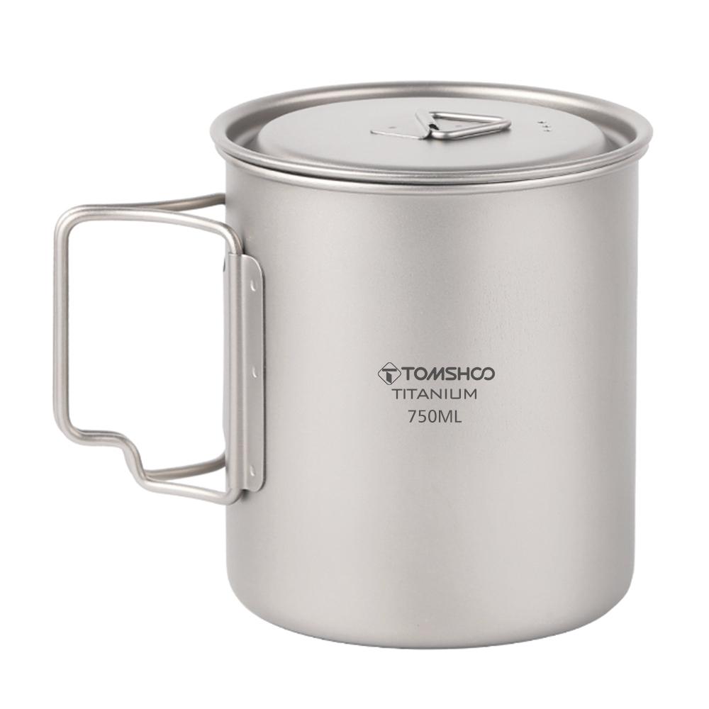 TOMSHOO Титановая чашка для воды 750 мл Сверхлегкая портативная кофейная кружка Чайная чашка с крышкой и складная