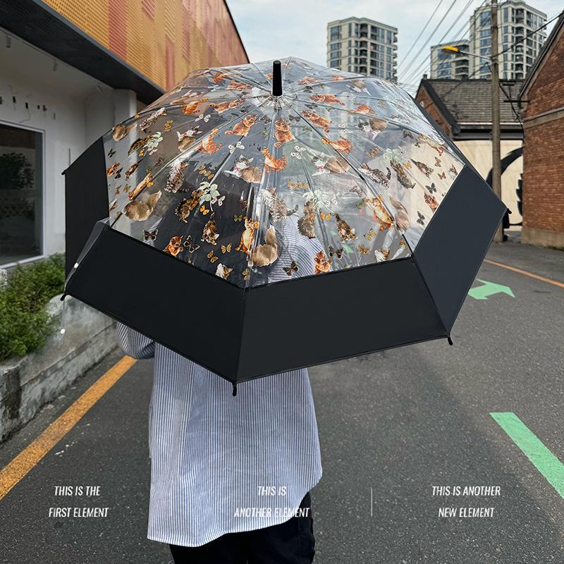 Прозрачный милый зонт-кошка - Стильный полуавтоматический с длинной ручкой для женщин