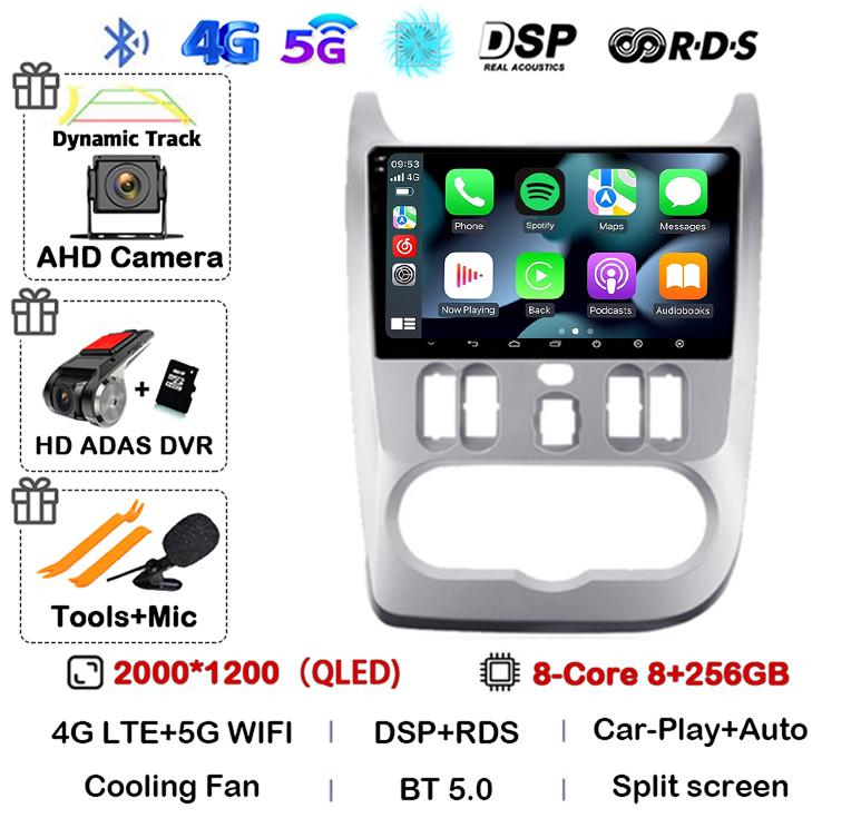 Android 14 Carplay Auto 4G+WIFI автомобильное радио для Renault Logan 1 Sandero 2009 2010 2011 2012 2013-2015 Мультимедиа GPS головное устройство DSP