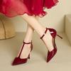 New Fashionable Lacquer Leather T-shaped Pointed Fine Straw Shoes French High Heels One Button Baotou Sandals