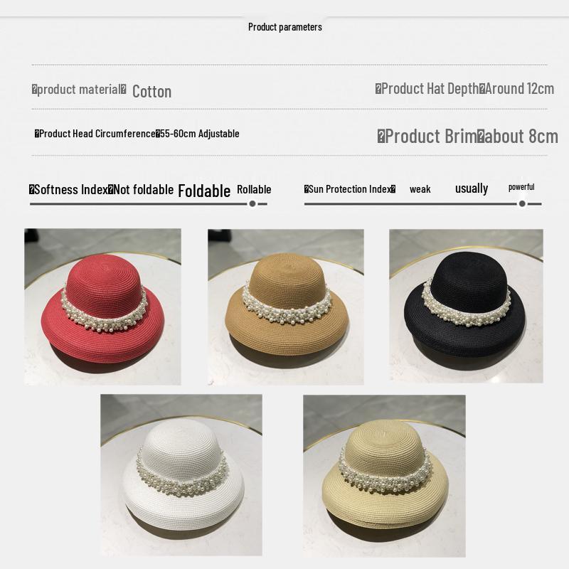 Ретро женская соломенная шляпа с широкими полями и жемчугом, с черным экраном для защиты лица, для летнего пляжного отдыха
