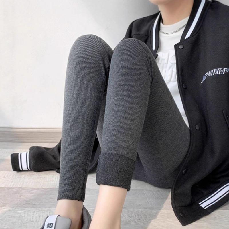 Autumn and Winter New Polished Threaded Leggings Women Can Wear High-waisted Long Johns Slim-fitting and Thin High-elastic Warm Long Pants