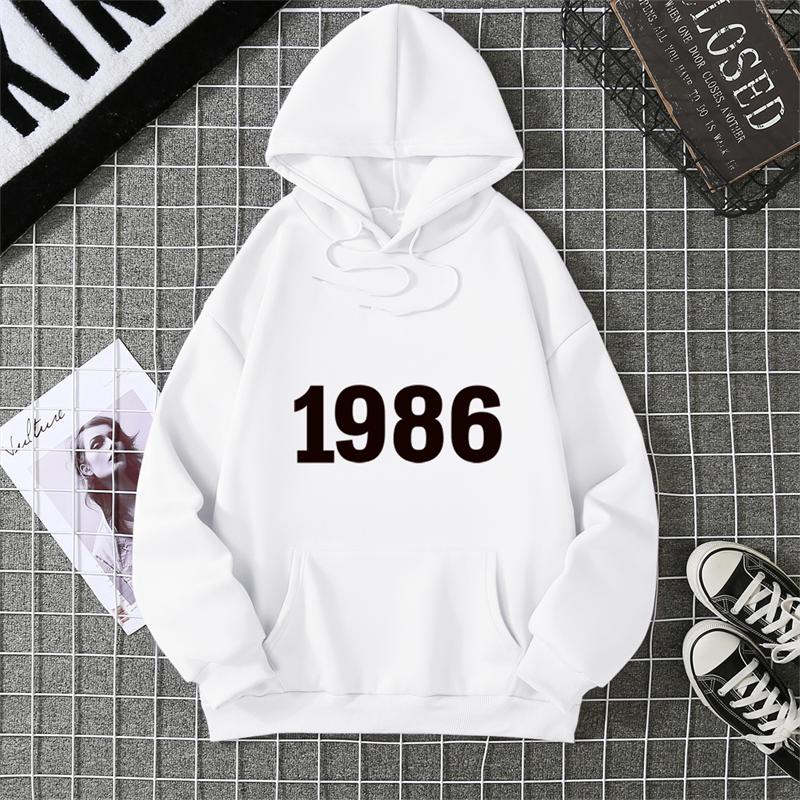 1986 Personality Street City Letter Print Tracksuit Women Novelty Fashion Hoodies Loose Fleece Hoody Casual Comfortable Clothes