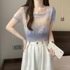 Color Blocked Square Neck Short Sleeved Knitted Sweater for Women In Summer Retro and Niche Short Style Slimming Top