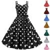 Women's Retro Style Dress With Double Suspenders And Polka Dot Printed Large Skirt