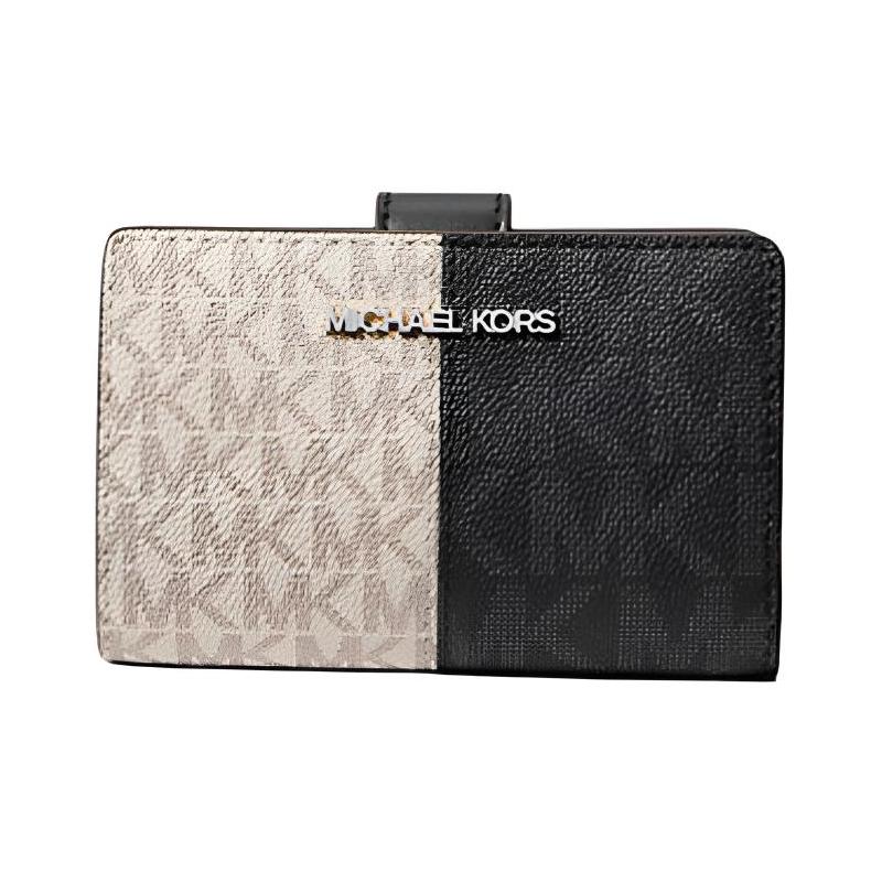 Michael Kors Кошелек Jet Set Classic с двухцветным логотипом из покрытого канваса, средний, женский, белый с черным