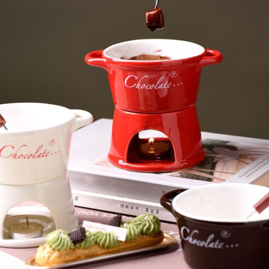Набор кружек для шоколадного фондю, керамическая кружка для плавления шоколада с вилкой, свеча для свечей, горшочек для фондю для шоколадного сыра, масла