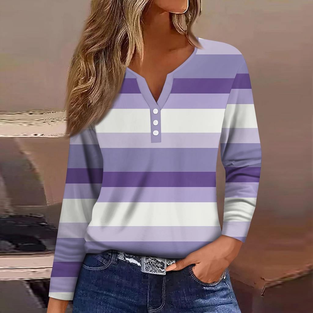 Жен. Футболка Футболка Пуговицы Цветочный принт Длинный рукав Повседневные Выходные Мода Классический Классический V-образный вырез Обычный Топ