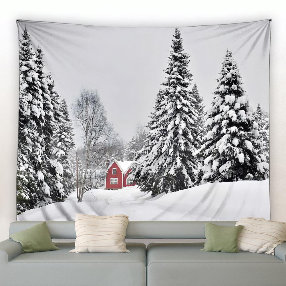 Рождественский гобелен на стене, природный белый лес, снежный настенный большой гобелен для вечеринки, гостиной, спальни, общежития, домашний декор