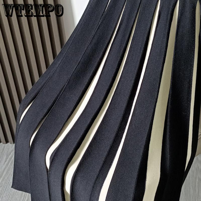 2023 Женская вязаная юбка до половины тела, женская темпераментная высокая талия, цвет по буквам, длинная плиссированная юбка с абзацем