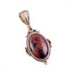 Natural Mahogany Obsidian Gemstone 925 Solid Silver Two Tone Pendant 1.50" t0S34