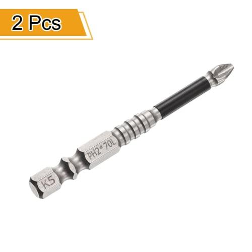 uxcell 2-Piece Phillips Bit Driver Bit, PH2, 70mm Long, Hex Shank, Strong Magnetic Bit, Non-Slip, for Electric Screwdrivers, Silver
