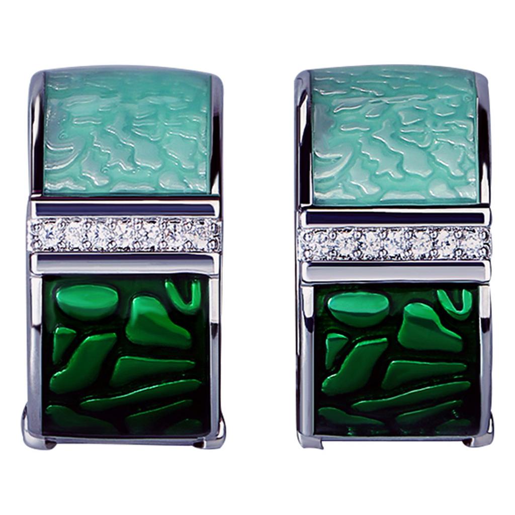 Exquisite Earrings for Women Genuine Green Square Sparkling CZ Stud Chic Fine Jewelry Handmade Enamel Bridal Jewelry