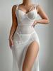 Foreign trade European and American style sexy perspective mesh seduction lace backless high split light blue sex suspender onesie