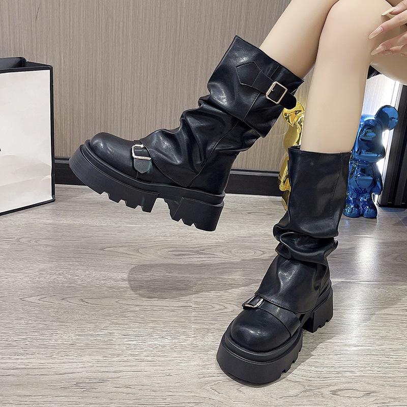 Повседневные мартинсы на толстой подошве с увеличением роста, женские 2025, новые весенне-осенние, ретро ботинки-чулки в стиле Майяр, ботинки средней высоты