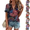 Fashion Womens Loose Summer Plain V Neck Button Button Short Sleeve Casual Tops