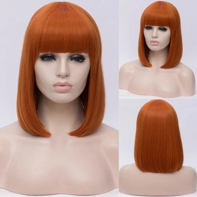 Женские синтетические прямые короткие парики «боб» с челкой, синий, золотой, красный, черный, белый, фиолетовый, зеленый, коричневый, женский парик для косплея
