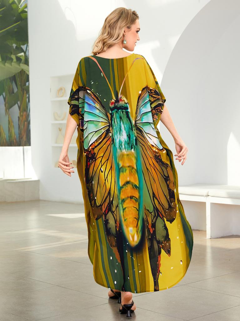 Пляжные кафтаны для женщин с принтом бабочки и попугая, летние платья больших размеров, праздничные купальные костюмы, дропшиппинг