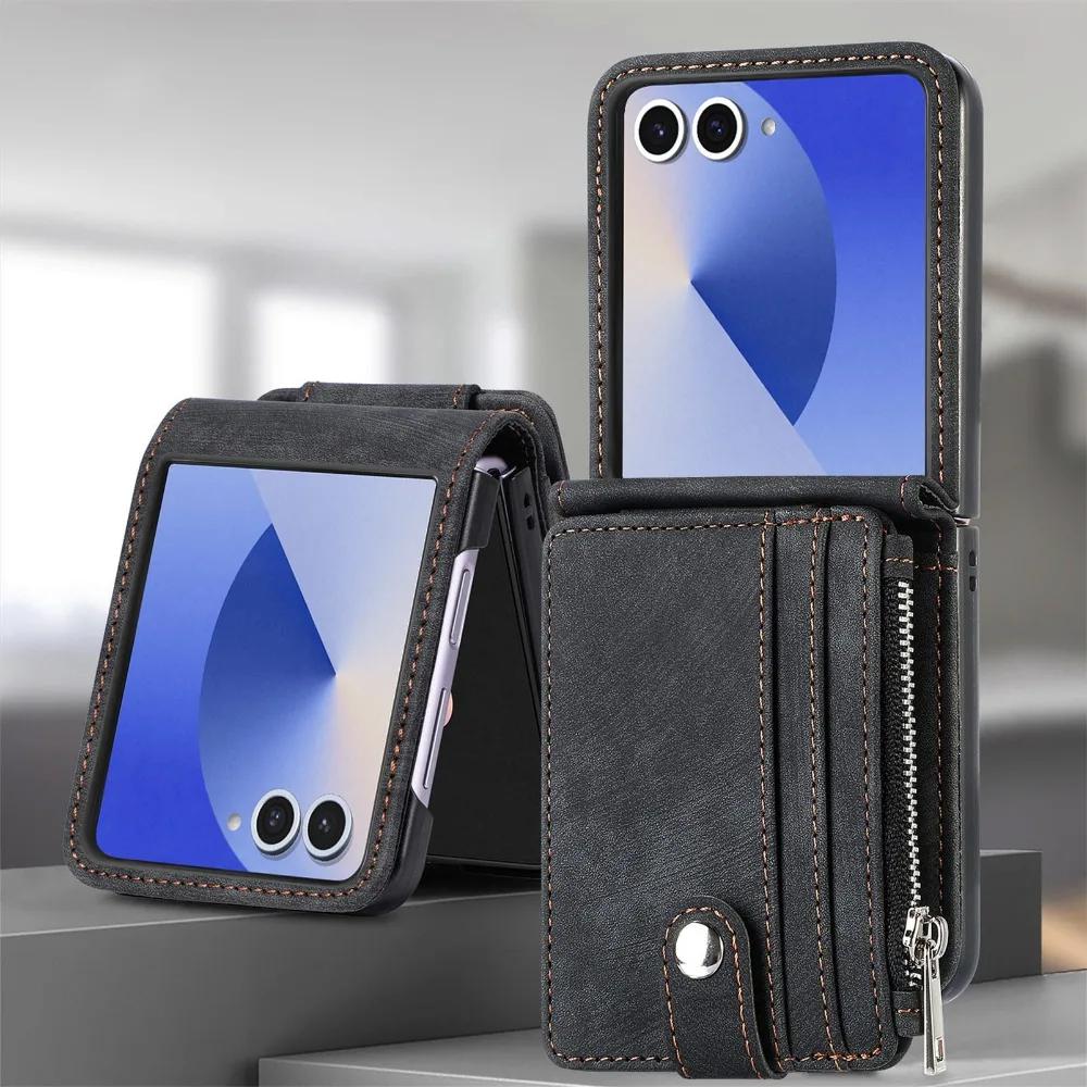 Съемный кожаный чехол-кошелек 2-в-1 для Samsung Galaxy Z Flip 7 fe 6 5 4 3 Flip7 Flip6 Flip5 5G Чехол для телефона с держателем для карт