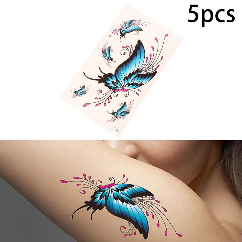5 листов женских 3D временных татуировок, водонепроницаемые наклейки для боди-арта, поддельные татуировки, татуировки-бабочки Tate