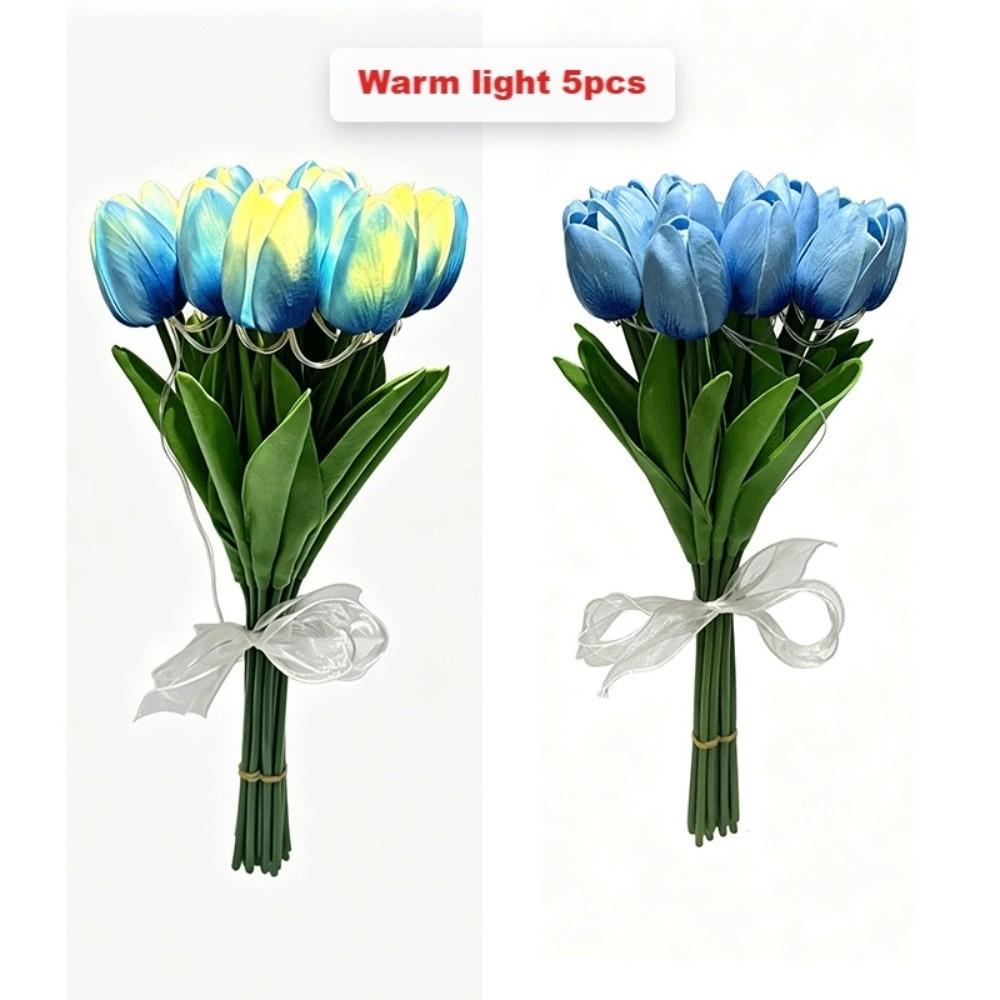 5pcs/15pcs Warm Light LED Artificial Flowers Real Touch Tulip Lamp Tulip Night Light Photo Prop