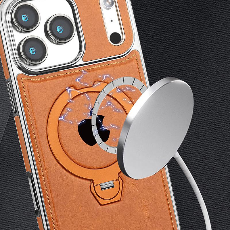 Магнитный Поворотный Держатель Роскошный Кожаный Чехол Для Для Iphone 11 12 13 14 15 16 17 Pro Max Plus Беспроводная Зарядка Ударопрочный Чехол
